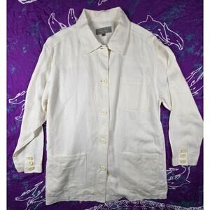 Whitham & Whyte Womens 100% Irish Linen Jacket Minimalist Lagenlook Ivory M